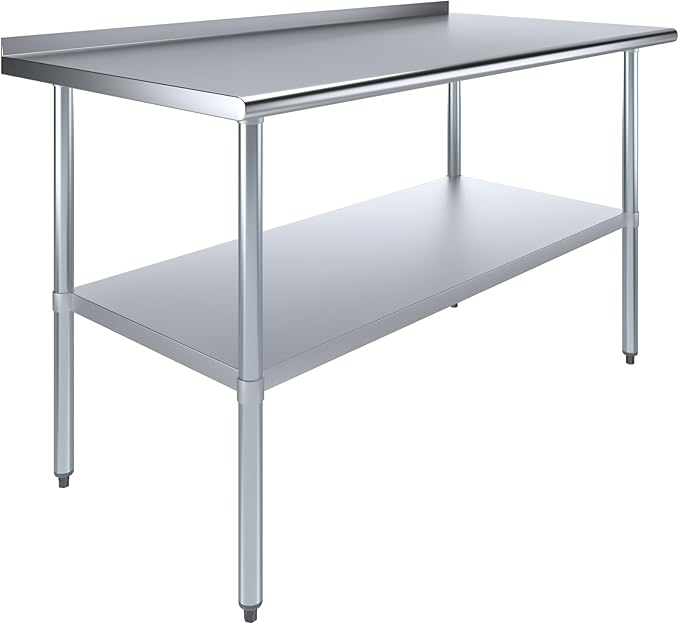 AmGood Stainless Steel Work Table with 1.5" Backsplash | Metal Kitchen Food Prep Table | NSF (60" Long x 30" Deep)
