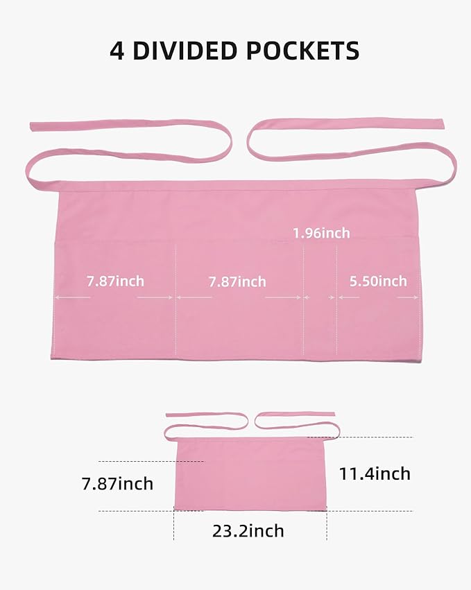 Argstar 2 Pack Server Apron with 4 Pockets, Waitress Waiter Waist Short Aprons(Available in 60/120 Pack)