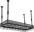 35inch Ceiling Wine Glass Rack, Adjustable Height Hanging Wine Goblet Holder, 2 in 1 Industrial Hanging Bottle Racks Black Metal Ceiling Stemware Shelves for Bar Cafe Kitchen