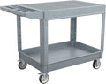 2 Tier Rolling Utility Cart on Wheels, 550 lbs Capacity Flat Top Plastic Tool Cart with Lipped Shelves, 46 x 26-Inch Heavy Duty Work Cart for Warehouse, Garage, Cleaning, Gray