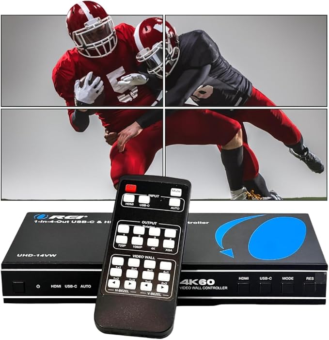 OREI 4K 2x2 HDMI or USB-C Video Wall Controller Processor Display Upto 4K 60hz 2x1, 1x2, 1x3, 1x4 Supports 180 Degree Rotate RS-232 Audio Extraction