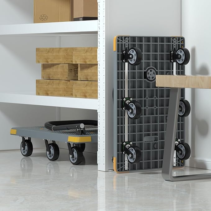 WUD Push Cart, Folding Mobile Platform Trolley,Thickened and Reinforced, 360° Swivel Wheels,47.2 “L x 27.5 ”W, 1764 lb,Gray