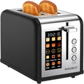 2 Slice Easy Touch Screen Toaster, Stainless Steel Toaster with Wide Slots, Even Toasting for Bagels & Bread, Reheat & Defrost, Removable Crumb Tray, Matt Black