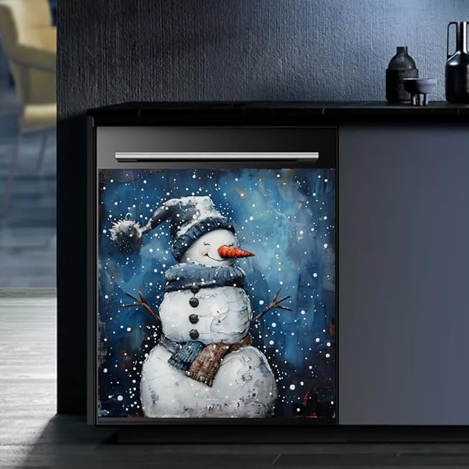 Winter Snowman Dishwasher Magnet Cover,23" x 26" Dishwasher Cover Magnetic Decal Vinyl Sticker Christmas Holiday Seasonal Kitchen Decor Refrigerator Magnets Self Adhesive Wrap