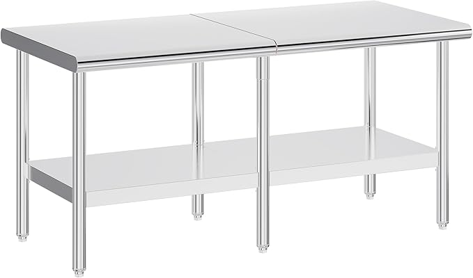 Jocisland 30" x 72" Stainless Steel Table for Prep & Work Adjustable Under Shelf and Feet, for Commercial Kitchen, Restaurant, Hotel, Garage