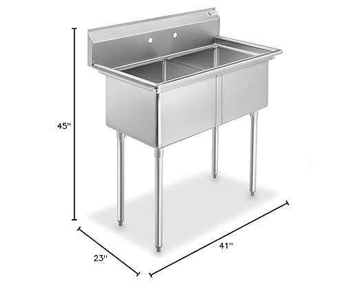GRIDMANN 2 Compartment Commercial Stainless Steel Utility Sink, NSF Certified Kitchen Prep Sink for Restaurant, Laundry, Garage