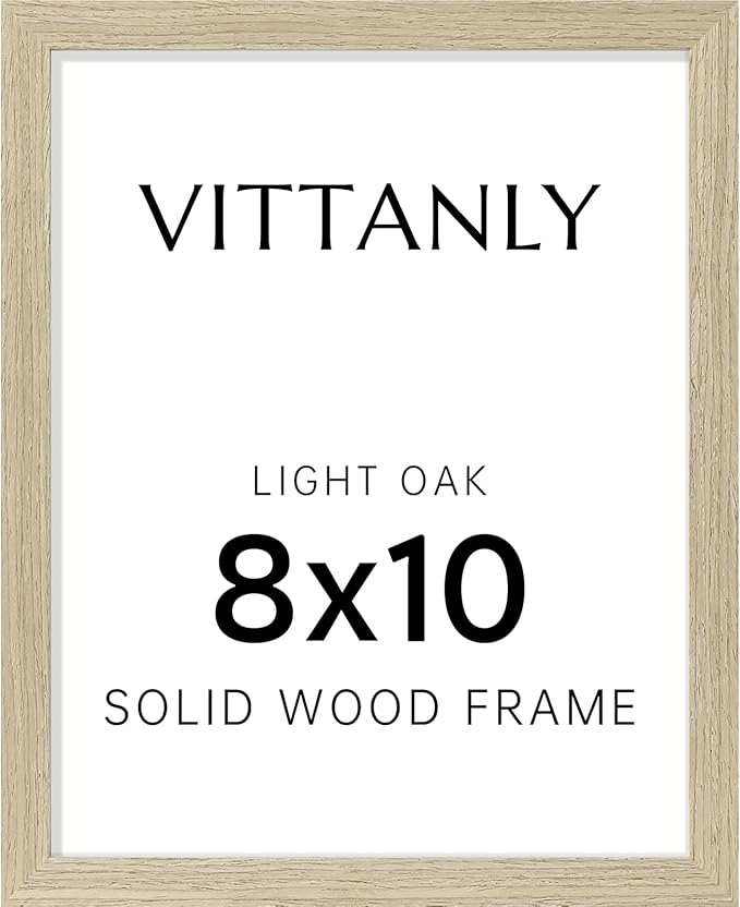 Vittanly 8x10 Picture Frame, Solid Wood Frame with Plexiglass, Includes 5x7 Mat, Wall Hanging or Tabletop for Home Decor, Light OAK, 1 Pack