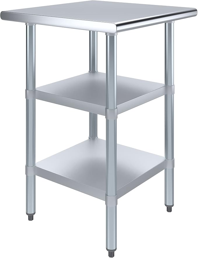 AmGood Stainless Steel Work Table with 2 Shelves | NSF | Metal Utility Table (24" Long x 24" Deep)