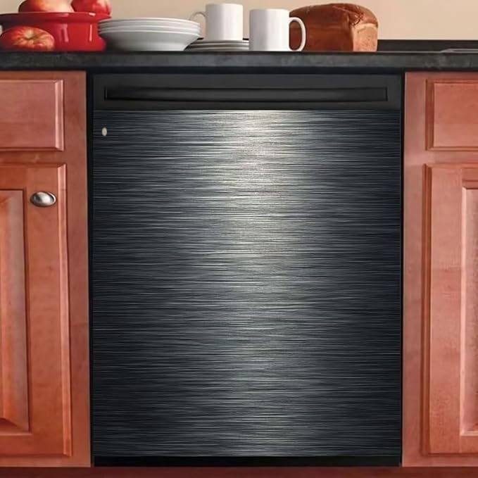 Stainless Steel Dishwasher Magnet Cover, Black Dishwasher Covers for Front, Magnetic Dishwasher Door Panel Decal - Kitchen Decorative Fridge Appliances Sticker, 23"x 26"