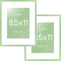 Homeforia 8.5x11 Sage Green Frame, High End Metal 8.5 x 11 Picture Frames with Mat 6 by 8 inch Photo, 11x8.5 Poster Frame Matted to 6x8 Art, Wall or Tabletop Frames, Tempered Glass, Wall Kit, Set of 2