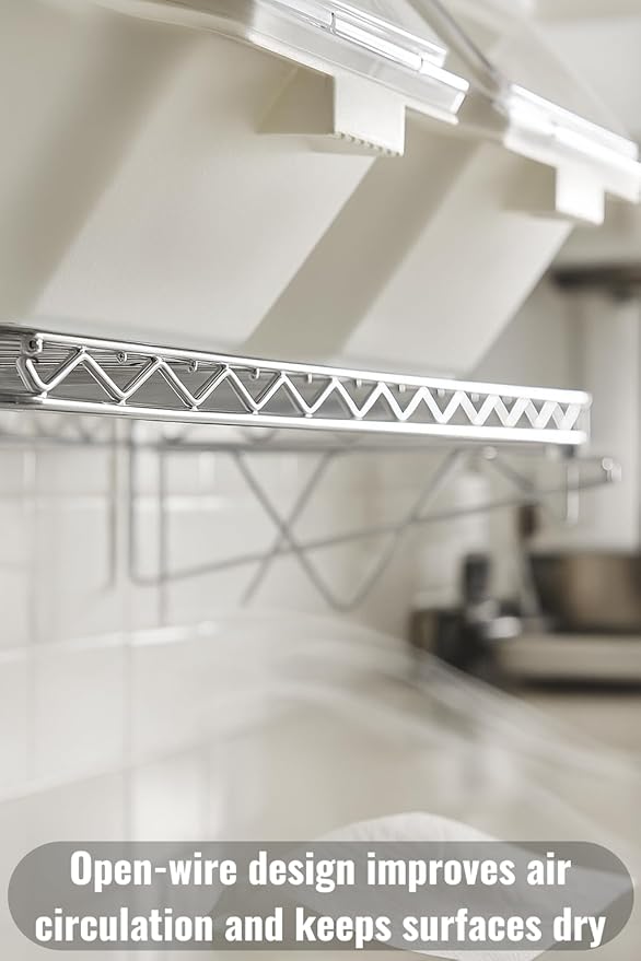 18" x 36" Chrome Wall-Mounted Wire Shelf Kit with Clip-in Ingredient Storage Bins, Heavy-Duty Steel Rack, Supports up to 600 lb, Flip-Top Lids, Open-Wire Design for Kitchen/Prep/Storage
