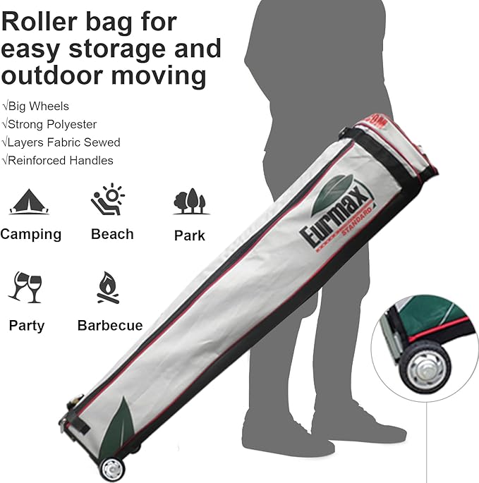 Eurmax USA Standard 10x10ft Patio Pop Up Canopy Tent for Outdoor Events Commercial Instant Canopies with Heavy Duty Roller Bag,Bonus 4 Canopy Sand Bags(Field Green)