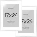 Homeforia 17x24 Picture Frame Silver, High End Metal 17x24 Frames with Mat 13x19 for Photo, 17 x 24 Silver Poster Frame Matted to 13 x 19 Print, 24x17 Hanging Frame, Tempered Glass, Wall Kit, Set of 2