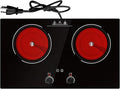 2400W Electric Cooktop: 24" Electric Stove 2 Burner Hot Plate Double Burner Cooktop, GTKZW Knob Control Countertop & Built-in, 9 Power Levels, Child Lock, Timer, Suitable for all Pans