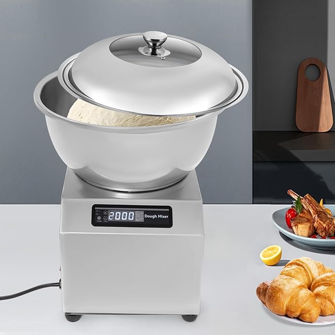 Commercial Dough Maker, 8KG Dough Kneading Machine, 1500W 110V Stainless Steel Dough Mixer Machine with Visible Lid for Bakery Pizzeria, Bidirectional Rotation Flour Mixer with Timing Function