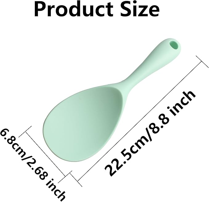 2PCS 8.8 Inch Silicone Rice Paddle Spoon, Light Green Non Stick Rice Spatula, Heat Resistant Rice Cooker Spoon for Rice, Salads, Mashed Potato