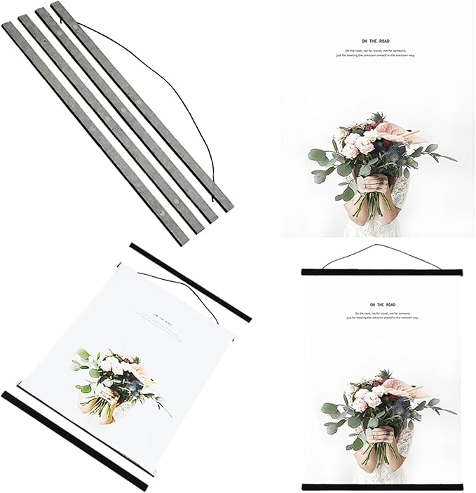 Miaowater 2 Pack Magnetic Poster Frame Hanger,44x24 44x32 44x28 Light Wood Wooden Frames Hangers for Photo Picture Art Canvas Print Artwork Wall Hanging Black 44''
