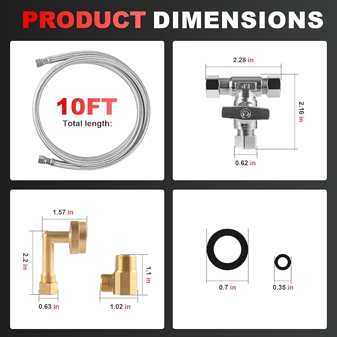 Dishwasher Installation Kit, 10ft,Dishwasher Water Supply Line, Stainless Steel Braided Burst Proof Hose ⅜"by⅜" Kit With Tee Stop Valve