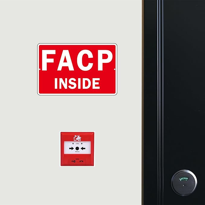 FACP Sign, (2 Pack) Self Adhesive FACP Inside Signs, Rust Free and Reflective Aluminum Metal Sign Sticker for Door (9 x 6 inches, Red/White)