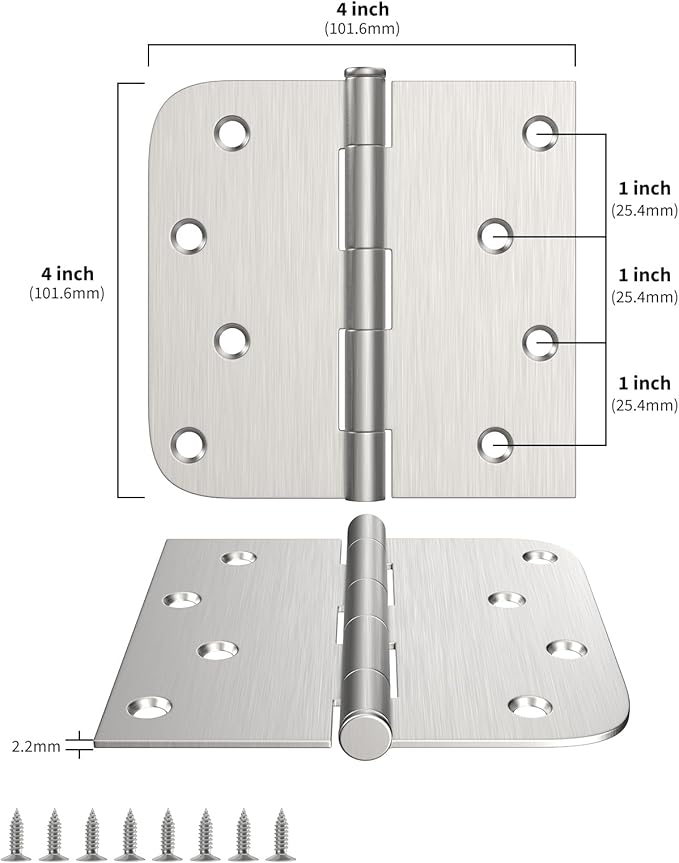 goldenwarm 6 Pack Brushed Nickel Door Hinges 4 inch Door Hinge Satin Nickel Iron Hinges with Square & Round Corners