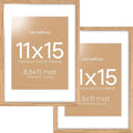 Homeforia 11x15 Picture Frame Wood, High End Natural Oak 11x15 Light Wooden Poster Frames with Mat 8.5x11, 11 x 15 Frame Matted to 8.5 x 11 Photo, 15x11 Thin Frames, Tempered Glass, Wall Kit, Set of 2