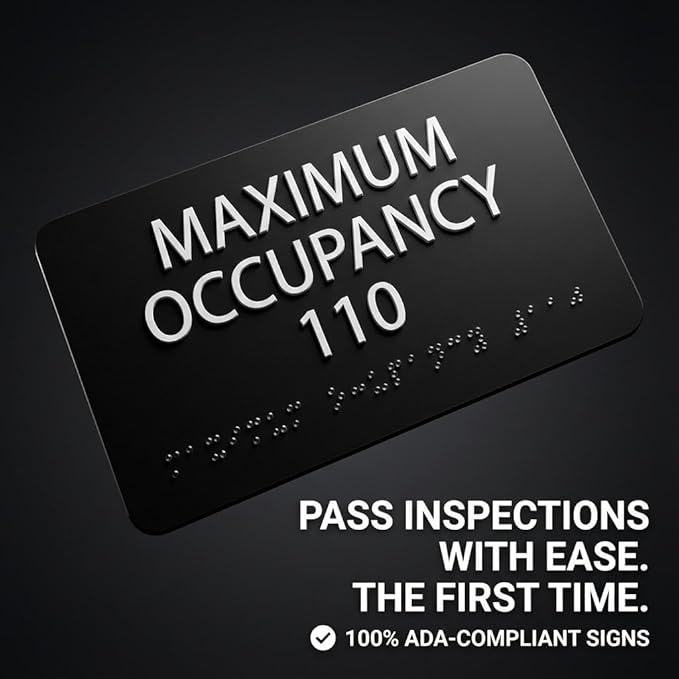 ALPHA DOG ADA SIGNS Custom Maximum Occupancy Sign 4x8 Inch - Personalized Room Capacity Limit Sign with Grade 2 Braille - ADA Compliant Business Signage - Made in USA - Black