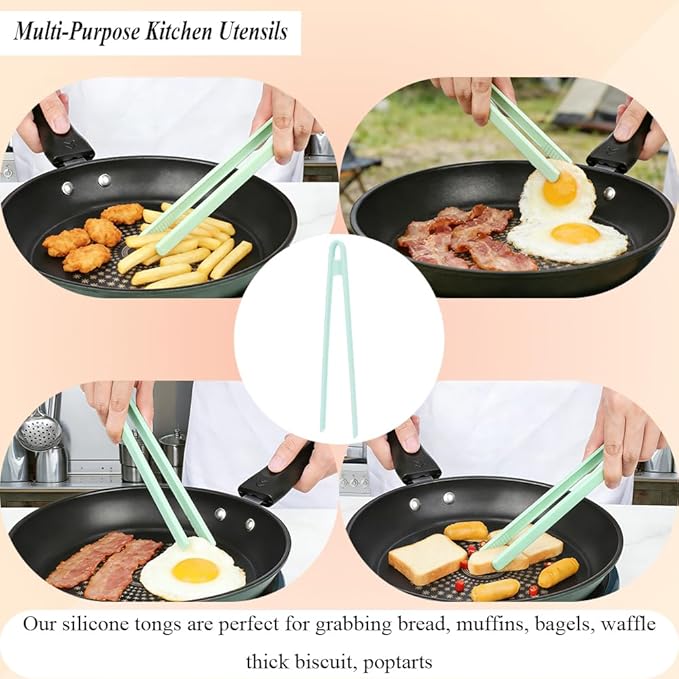 1Pcs Silicone Toaster Tongs, 11.6 Inch Long Silicone Kitchen Tong for Toaster Cooking Utensil Bread Waffle Tongs Food Tweezer Light Blue Toast Tong for Cooking Serving Bacon Salad Fruit Food,SATONBEYI
