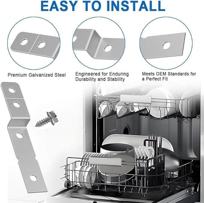 4Pcs Dishwasher Side Mount Bracket Kit, Compatible with 154806601 02 for Electrolux & Frigidaire Dishwashers AP5645425, 154477201, 154806601, 154806602, 154806601/02, 2691713 and PS4705063 DWBRACKIT1