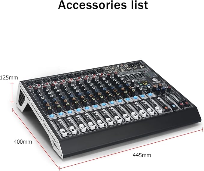 W IN-MIX DX12 Professional DJ Audio Mixer 12 Channel with 99 DSP Effects,7-band EQ,Independent 48V Phantom Power&Mute Button,Bluetooth Function,USB Interface Recording For Studio & Stage