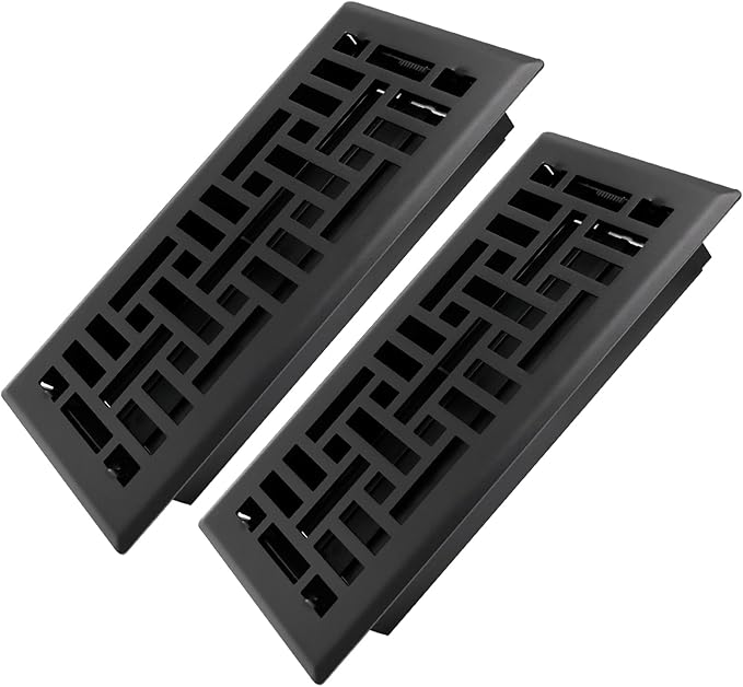 4x10 Inches 2 Pack Heavy Duty Walkable Floor Register Easy Adjust Air Supply Lever Floor Vents - Seattle Design - Vent Cover for Home Floor - Matte Black