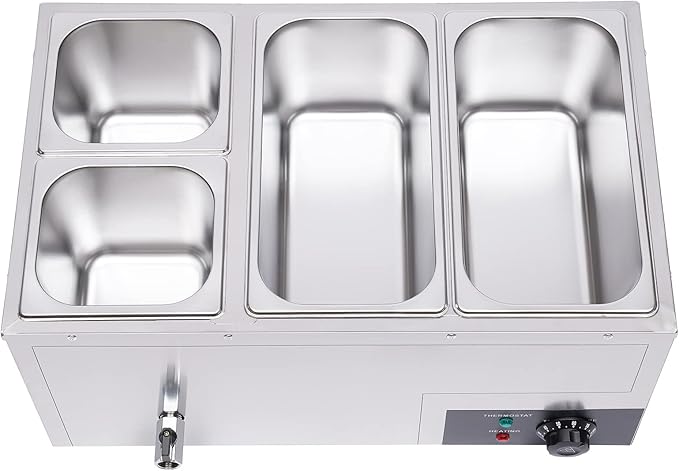 Electric Bain Marie Steam Table, 850W 4-Pan Countertop Steam Table Food Warmer, 21Qt Commercial Canteen Buffet Steam Table Buffet Warmer 86-185℉ Temp Range for Catering and Restaurants
