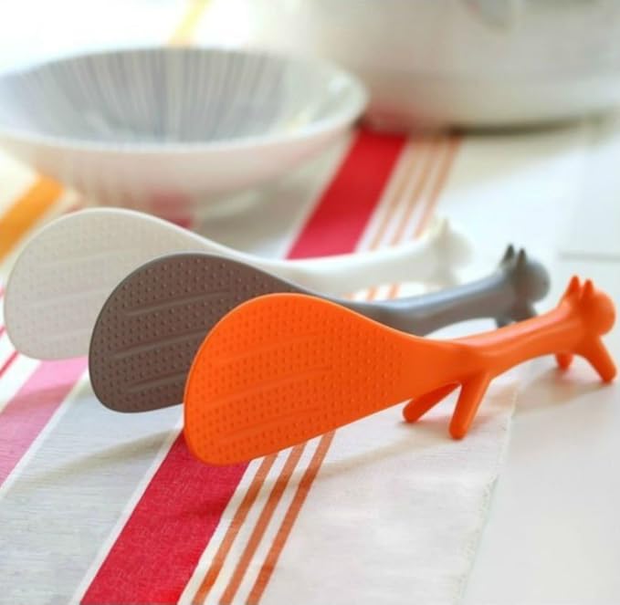 AKOAK 3 Piece Creative Household Kitchen Tools,Lovely Squirrel Shape Standing Spoon Non-stick Rice Spoon Fashion Rice Cooker Dishes Filled Scoop Shovel