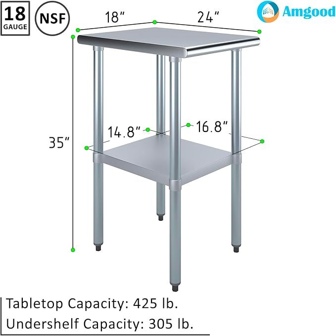 24 in. x 18 in. Stainless Steel Work Table | NSF Kitchen Prep Table | Utitly Metal Table