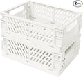 Small Pastel Plastic Storage Bins 2Pcs Foldable Pastel Crates Plastic Basket Colorful Storage Containers Baskets for Classroom Kitchen Office Bedroom Desktop Home Decor (White 5.8" x 3.8" x 2.2")