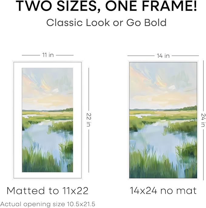 Homeforia 14x24 Picture Frame White, High End Metal 14x24 Poster Frames with Mat 11x22 Photo, 14 x 24 White Frame Matted to 11 by 22 Print, 24by14 Thin Hanging Frames, Tempered Glass, Wall Kit, Set of 1