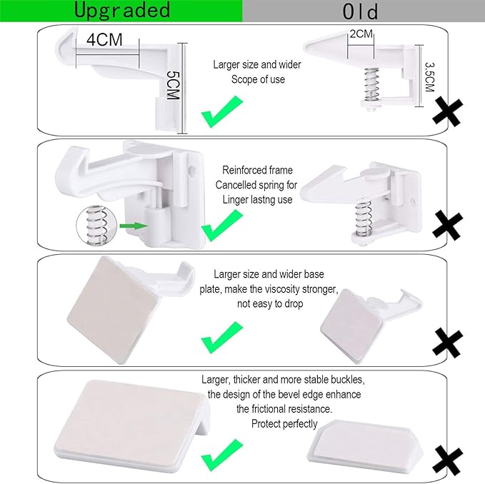 8 Pack Upgraded Invisible Baby Proofing Cabinet Latch Locks - No Drilling or Tools Required, Children Proof Cupboard Drawers Latches, Works with Most Cabinets and Drawers - Adhesive Easy Installation