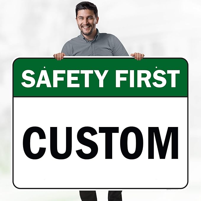Custom Safety First Sign, Ansi Sign, Osha Compliant, 36x48 Inches, Rust Free DiBound, Fade Resistant, Made in USA by My Sign Center