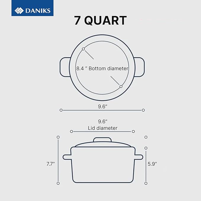Daniks Standard 7 Quart Stainless Steel Stock Pot with Glass Lid, Try-Ply Bottom for Even Heating, Induction Compatible, Dishwasher Safe, Built-In Measuring Scale, Silver