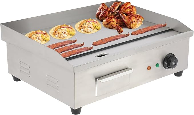 Electric Countertop Griddle, 21x12 Inch Commercial Flat Top Grill with 0.31 Inch Cast Iron Plate, 3000W 110V, Temperature Control for Restaurant, Food Truck, Snack Bar and Home Kitchen