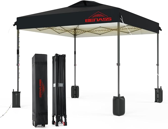 10x10 Pop Up Canopy, Easy Up Canopy Tent, Heavy Duty Tents for Parties, One Person Set Up Event Tent, Black