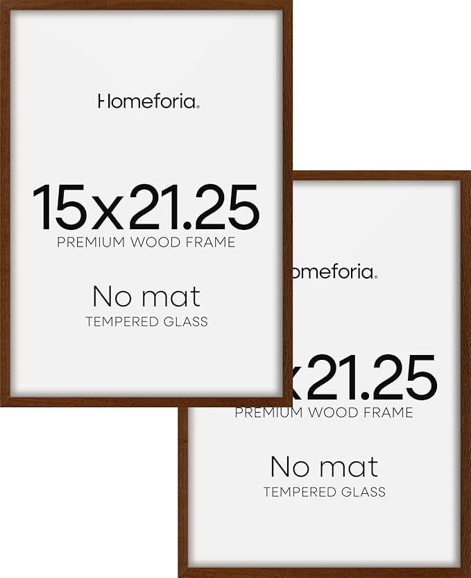Homeforia 15x21.25 Puzzle Frame Brown, High End Dark Oak 15 x 21.25 Picture Frame Wood without Mat, 21.25x15 Wooden Walnut Poster Frames for Wall, 15 by 21.25 Frame, Tempered Glass, Wall Kit, Set of 2