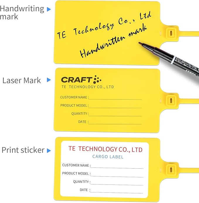 100 Yellow Plastic Writable Shipping Tags - Large, Waterproof, Hanging Labels with One Permanent Marker Pen