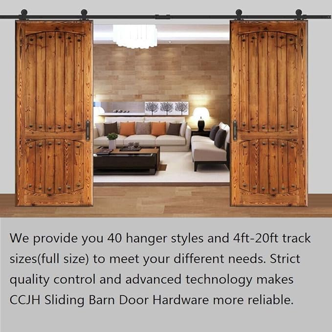 CCJH 8.2FT Sliding Barn Door Hardware Kit, Heavy Duty, Smoothly and Silently, Easy to Install, Fit 24.6" Width Double Door Panel, T-Shaped Style Black