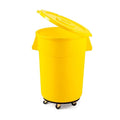 PRO&Family Commercial Round Trash Can with Lid and Dolly Rolling Waste Container, Ingredient Bin, Heavy-Duty Plastic, Anti-Static, Kitchen, Office, Outdoor Use (Yellow, 44 Gallon)