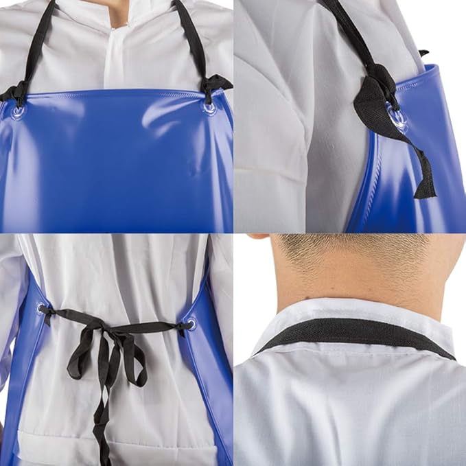 Chemical Resistant Vinyl Apron - Blue Plus Size Unisex PVC Aprons for Dishwashing,Dog Grooming,Gardening,Fish Cleaning,Lab Work