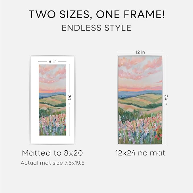 Homeforia 12 x 24 Picture Frame Silver, High End Metal 12x24 Poster Frames with Mat 8x20 Photo, 12 x 24 Silver Frames Matted to 8 x 20 Print, 24by12 Panoramic Frame, Tempered Glass, Wall Kit, Set of 3