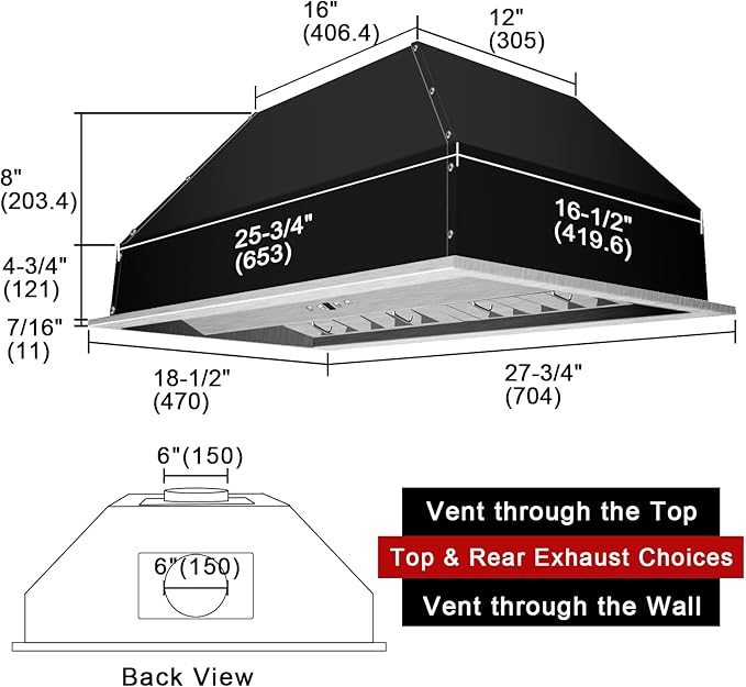 Akicon Range Hood Insert 30 Inch, Ultra Quiet, Powerful Suction Built-in Kitchen Vent Hood, Matte Black Stainless Steel Ducted Stove Hood with Dimmable LED Lights Warm White, 3-Speeds 600CFM