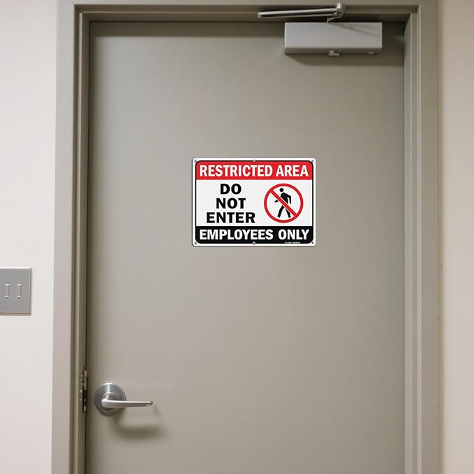 GicnKeuz Large Restricted Area Sign, 14x10 Inches Do Not Enter - Employees Only Signs, Rust Free.40 Reflective Aluminum, Fade Resistant/Waterproof, 6 Pre-drilled Holes (2 Pack)