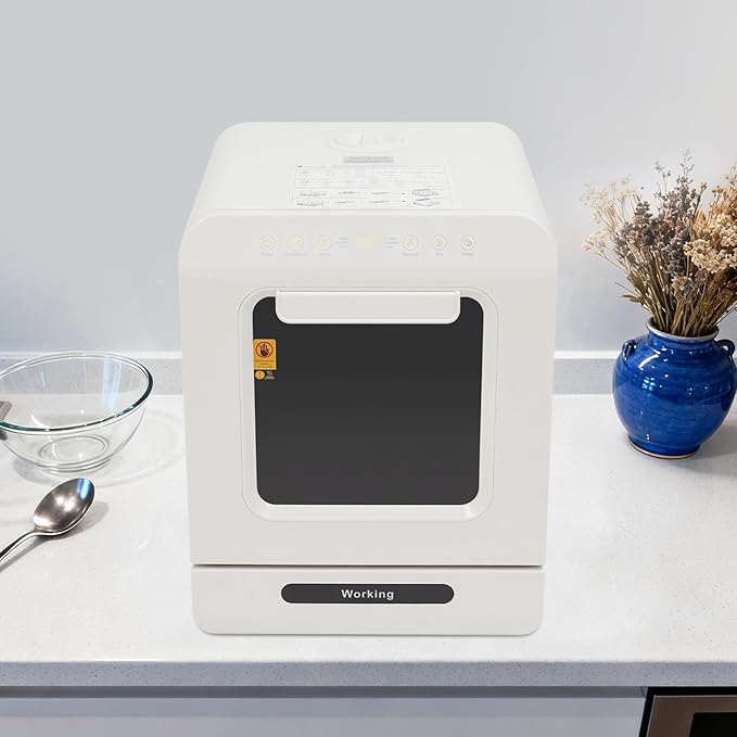 Portable Countertop Dishwasher, 3 Washing Programs Mini Dishwasher with Baby Care, 4L Built-In Water Tank & Dual Water Supply, 162℉ High-Temp, Compact Dishwasher for Dorm Apartment RV
