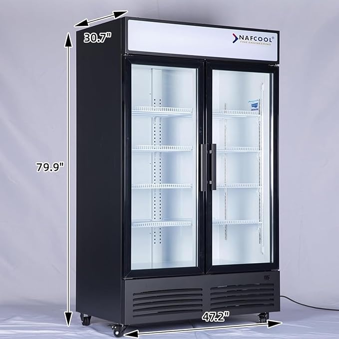Commercial Flower Beverage Refrigerator Floral Display Fridge,Two Glass Door Drink Cooler with LED Light Adjustable Shelves,ETL Sanitation,43 Cu Ft,47" Wide,Wheels Included